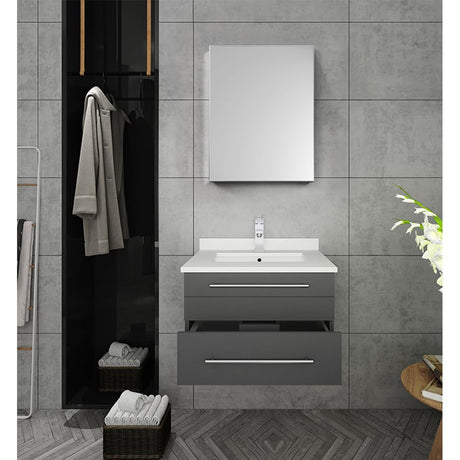 Fresca FVN6124GR-UNS Fresca Lucera 24" Gray Wall Hung Undermount Sink Modern Bathroom Vanity w/ Medicine Cabinet