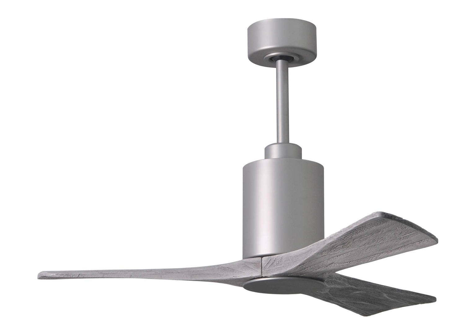 Matthews Fan PA3-BN-BW-42 Patricia-3 three-blade ceiling fan in Brushed Nickel finish with 42” solid barn wood tone blades and dimmable LED light kit