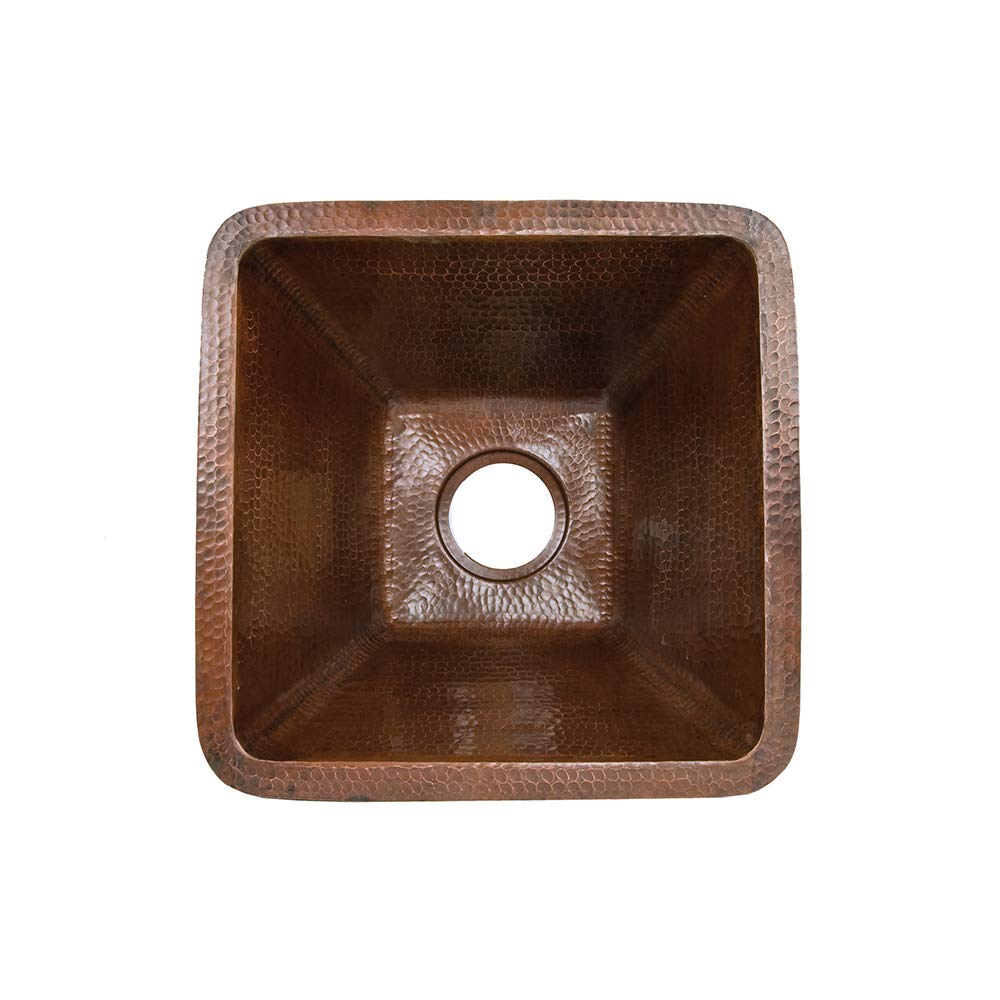 Premier Copper Products BS17DB 17-Inch Universal Large Square Hammered Copper Sink, Oil Rubbed Bronze