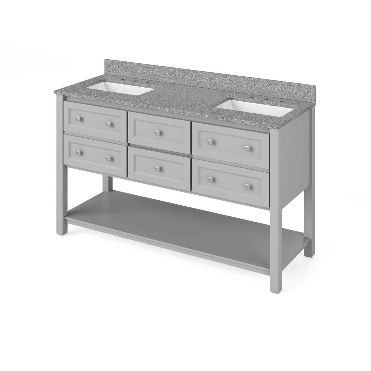 Jeffrey Alexander VKITADL60GRBOR 60" Grey Adler Vanity, double bowl, Boulder Cultured Marble Vanity Top, two undermount rectangle bowls