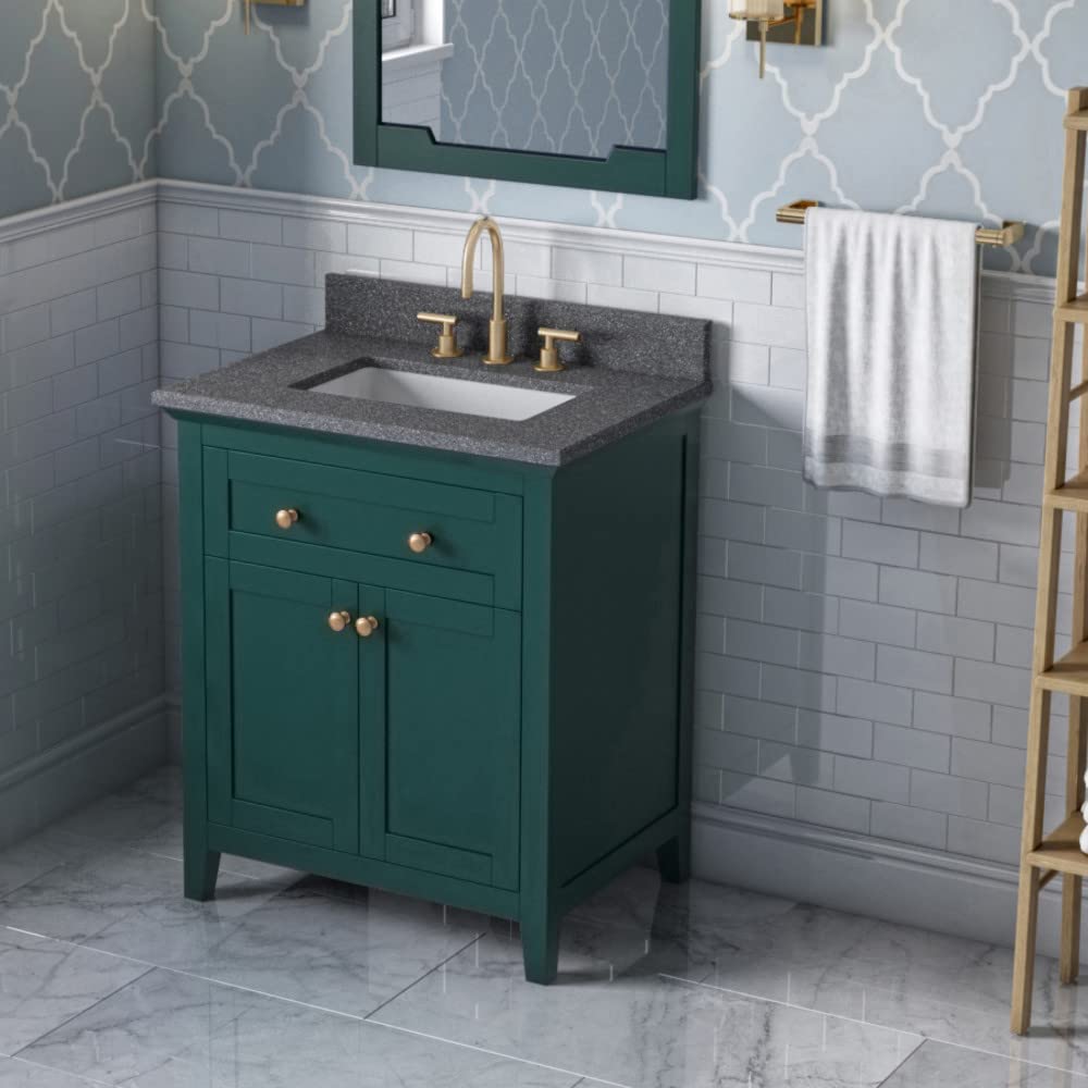 Jeffrey Alexander VKITCHA30GNBOR 30" Forest Green Chatham Vanity, Boulder Cultured Marble Vanity Top, undermount rectangle bowl
