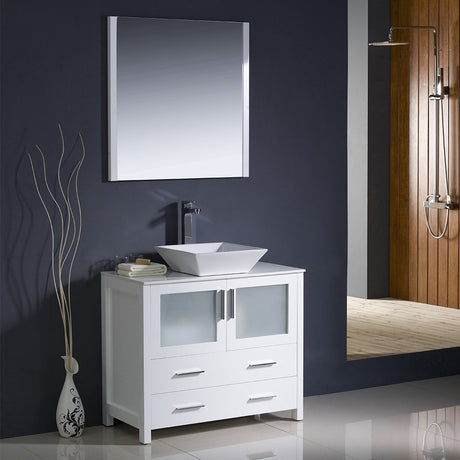 Fresca FVN6236WH-VSL Fresca Torino 36" White Modern Bathroom Vanity w/ Vessel Sink