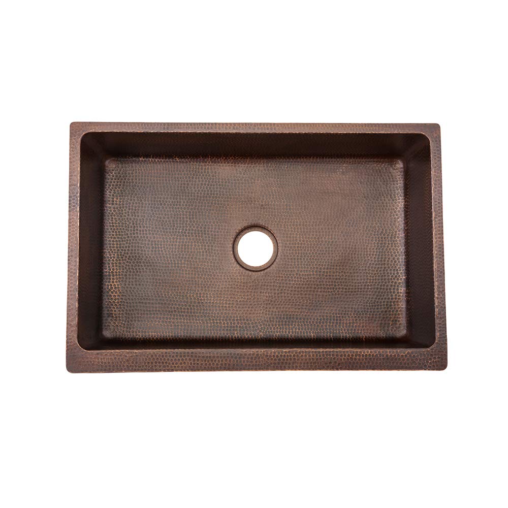 Premier Copper Products KASDB33229 33-Inch Copper Hammered Kitchen Apron Single Basin Sink, Oil Rubbed Bronze
