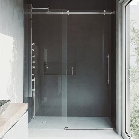 VIGO Adjustable 56-60 in. W x 78.75 in. H Luca Frameless Sliding Rectangle Shower Door with Clear Tempered Glass and Stainless Steel Hardware in Chrome Finish with Reversible Handle