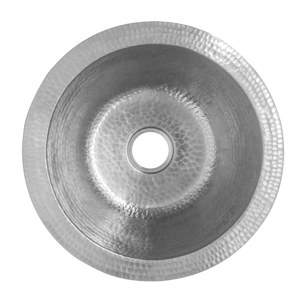 Premier Copper Products BR12EN2 12-Inch Round Hammered Copper Bar Sink w/ 2-Inch Drain Size in Nickel
