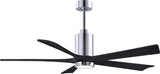 Matthews Fan PA5-CR-BK-60 Patricia-5 five-blade ceiling fan in Polished Chrome finish with 60” solid matte black wood blades and dimmable LED light kit 
