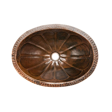 Premier Copper Products LO19FSBDB 19-Inch Oval Sunburst Under Mount Hammered Copper Sink, Oil Rubbed Bronze