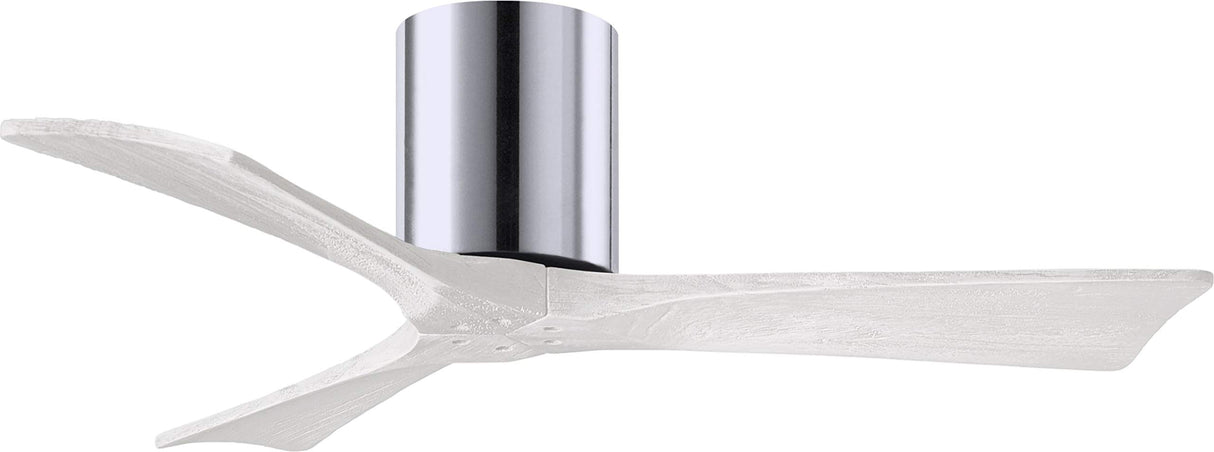 Matthews Fan IR3H-CR-MWH-42 Irene-3H three-blade flush mount paddle fan in Polished Chrome finish with 42” solid matte white wood blades.