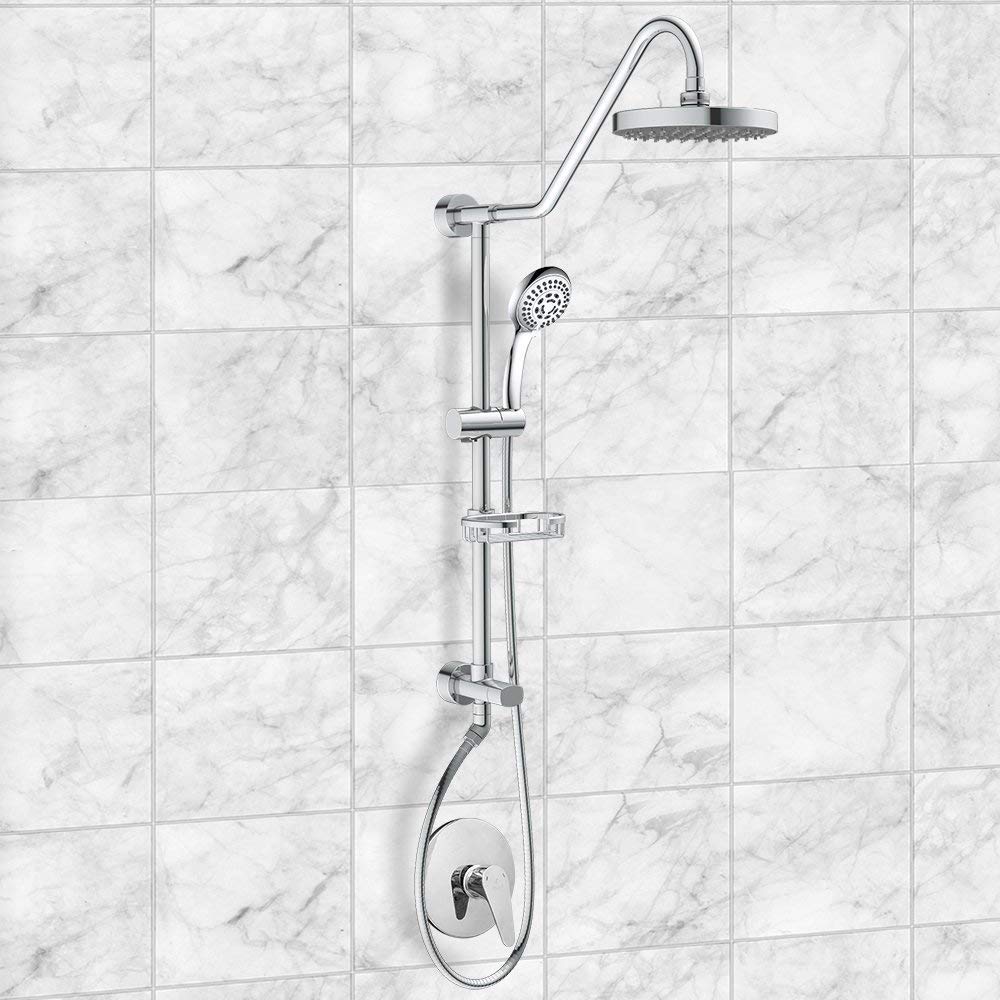 PULSE ShowerSpas 1011-CH-1.8GPM Kauai III Shower System, with 8" Rain Showerhead, 5-Function Hand Shower, Adjustable Slide Bar and Soap Dish, Polished Chrome, 1.8 GPM