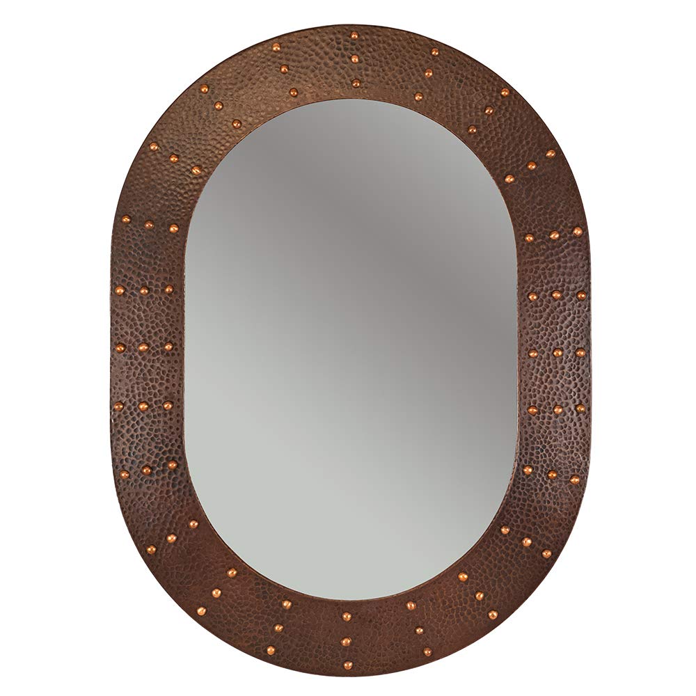 Premier Copper Products MFO3526-RI 35-Inch Hand Hammered Oval Copper Mirror with Hand Forged Rivets