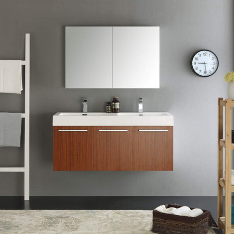 Fresca FVN8092GW-D Fresca Vista 48" Walnut Wall Hung Double Sink Modern Bathroom Vanity w/ Medicine Cabinet