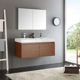 Fresca FVN8012TK Fresca Mezzo 48" Teak Wall Hung Double Sink Modern Bathroom Vanity w/ Medicine Cabinet