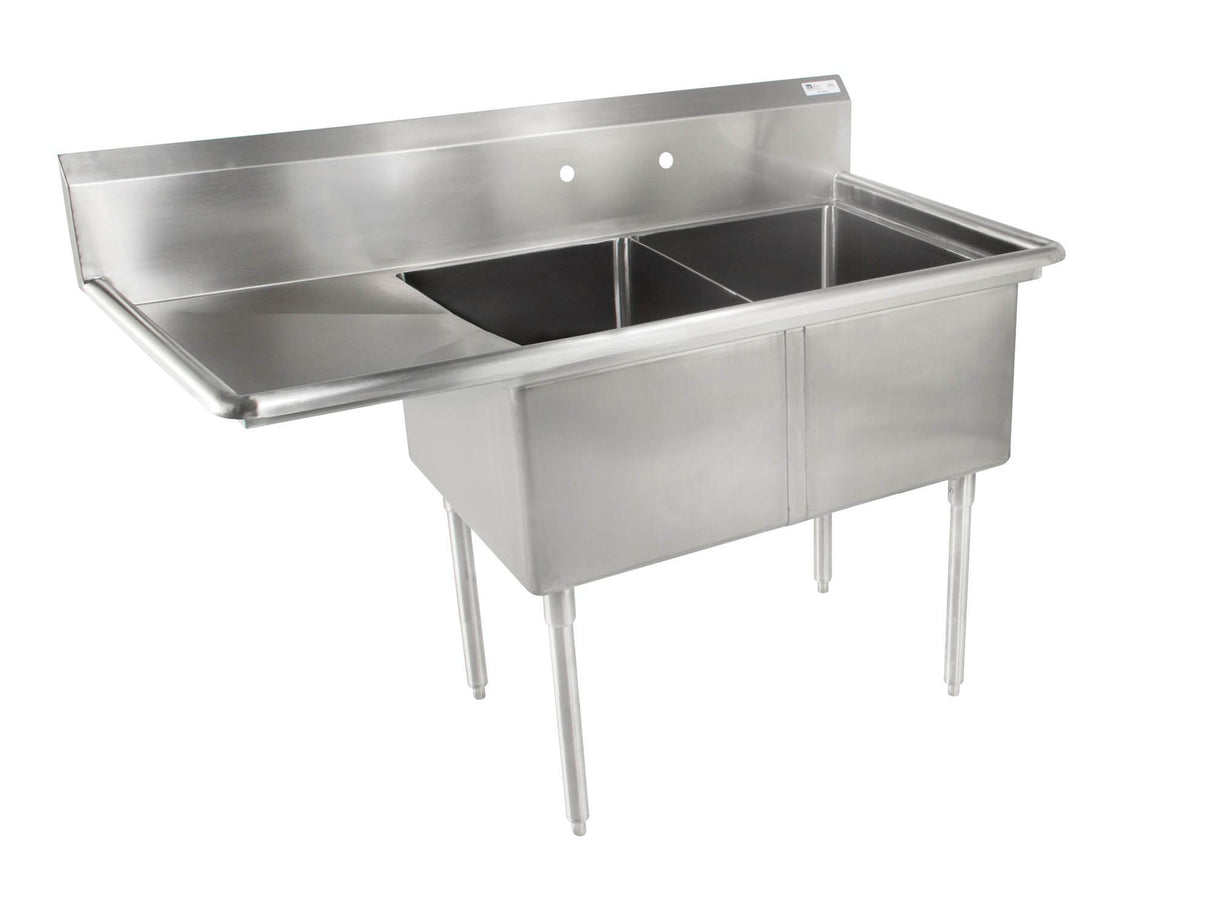 John Boos E2S8-18-12L18 E Series Stainless Steel Sink, 12" Deep Bowl, 2 Compartment, 18" Left Hand Side Drainboard, 56-1/2" Length x 23-1/2" Width