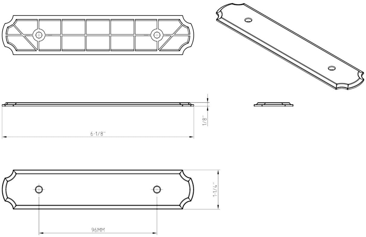 Jeffrey Alexander B812-96DACM 6-1/8" O.L. (96 mm Center-to-Center) Gun Metal Pull Backplate