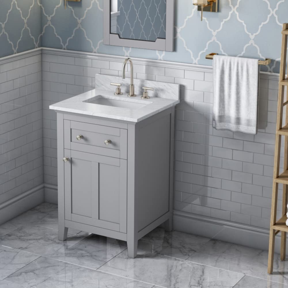 Jeffrey Alexander VKITCHA24GRWCR 24" Grey Chatham Vanity, White Carrara Marble Vanity Top, undermount rectangle bowl