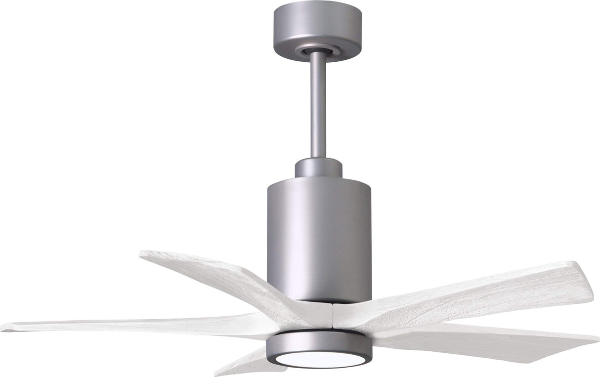 Matthews Fan PA5-BN-MWH-42 Patricia-5 five-blade ceiling fan in Brushed Nickel finish with 42” solid matte white wood blades and dimmable LED light kit