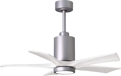 Matthews Fan PA5-BN-MWH-42 Patricia-5 five-blade ceiling fan in Brushed Nickel finish with 42” solid matte white wood blades and dimmable LED light kit