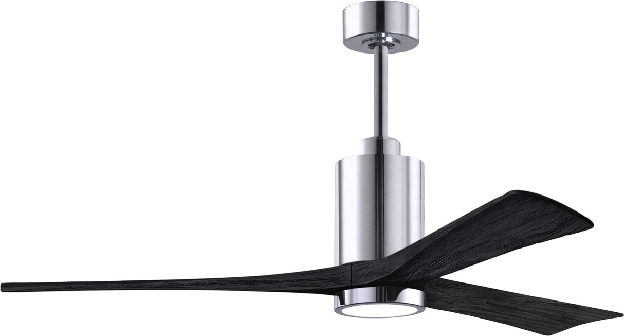 Matthews Fan PA3-CR-BK-60 Patricia-3 three-blade ceiling fan in Polished Chrome finish with 60” solid matte black wood blades and dimmable LED light kit 