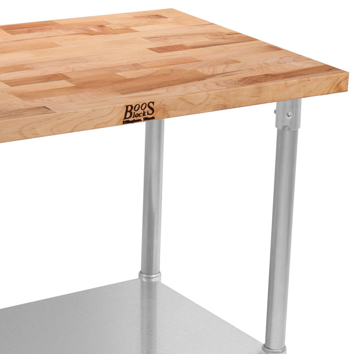 John Boos JNS01 Maple Wood Top Work Table with Adjustable Lower Shelf, 36 x 24 1.5 Inch, Galvanized Steel