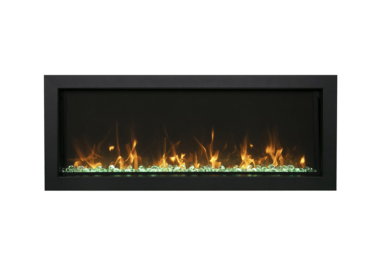 Amantii BI-50-XTRASLIM Panorama Xtraslim Full View Smart Electric  - 50" Indoor /Outdoor WiFi Enabled  Fireplace, featuring a MultiFunction Remote, Multi Speed Flame Motor, Glass Media & a Black Trim
