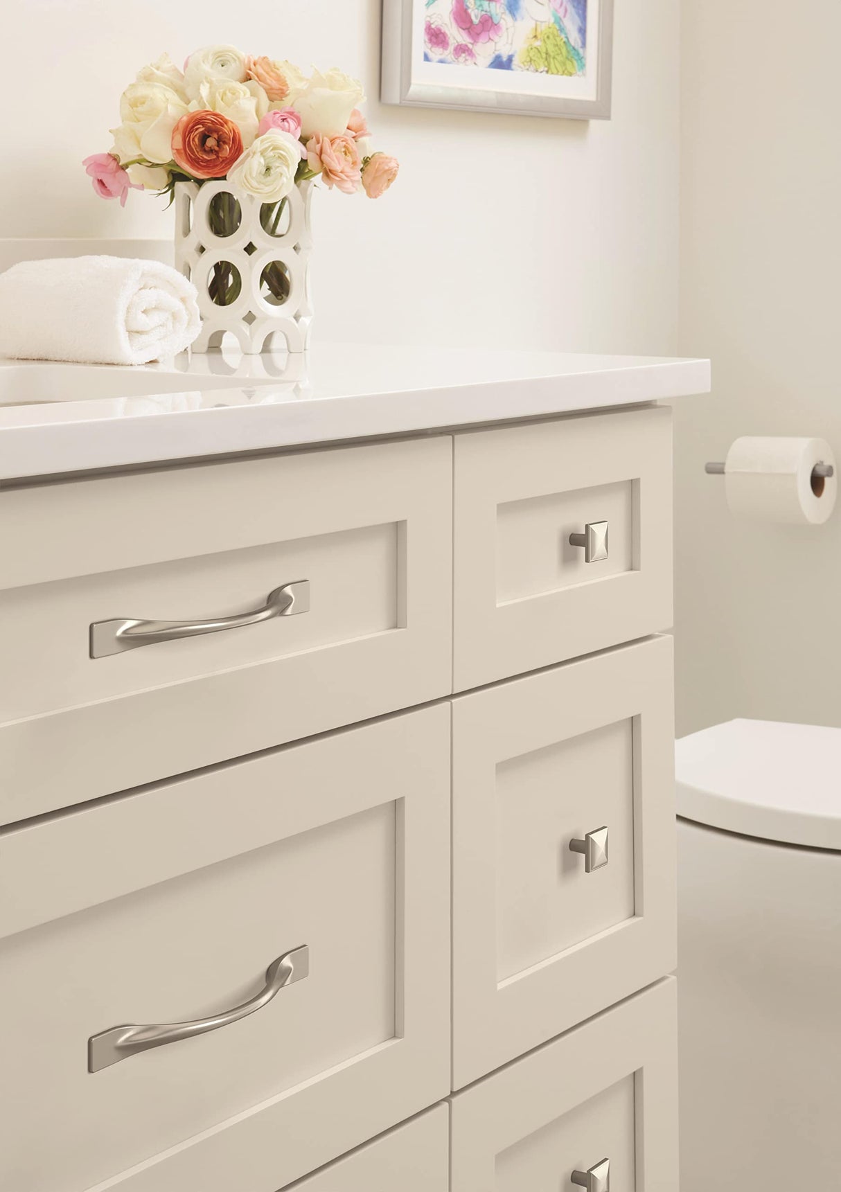 Amerock Cabinet Pull Satin Nickel 5-1/16 inch (128 mm) Center-to-Center Uprise 1 Pack Drawer Pull Cabinet Handle Cabinet Hardware