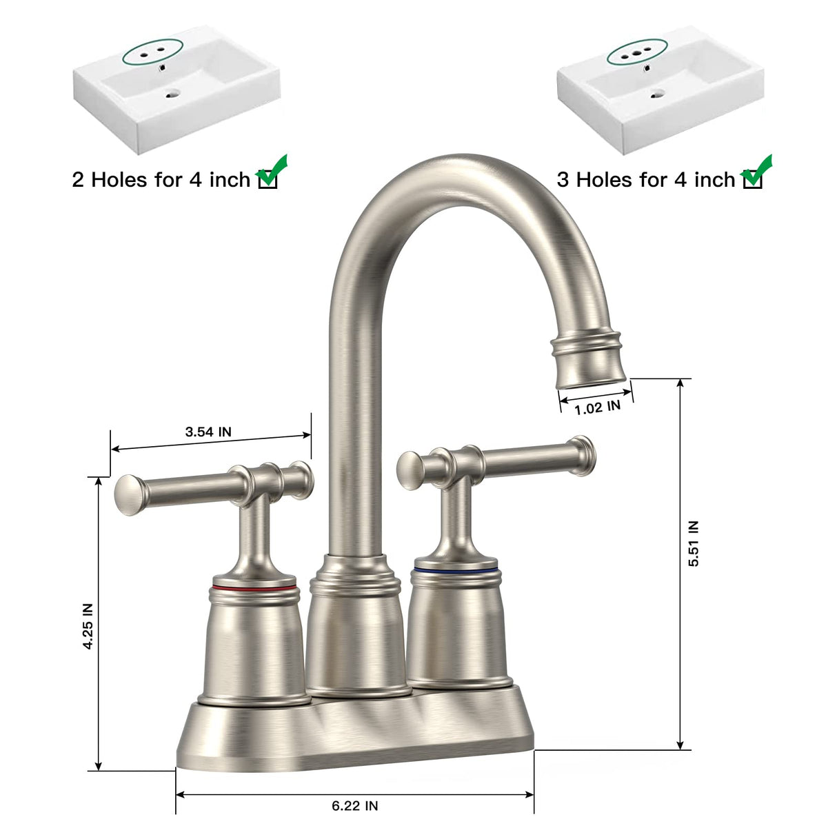 Classical 8 inch Bathroom Faucet, Bathroom faucets for Sink 3 Holes, Widespread Brushed Nickel Bathroom Faucet with Pop Up Drain and cUPC Lead-Free Hose (Brushed Nickel 2 Packs)