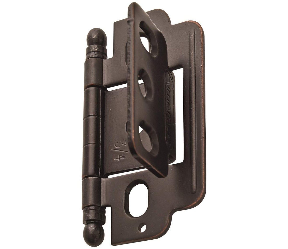 Amerock Cabinet Hinge 3/4 in. (19 mm) Door Thickness Full Inset Partial Wrap Ball Tip Oil Rubbed Bronze Kitchen Cabinet Door Hinge Single Hinge Functional Hardware