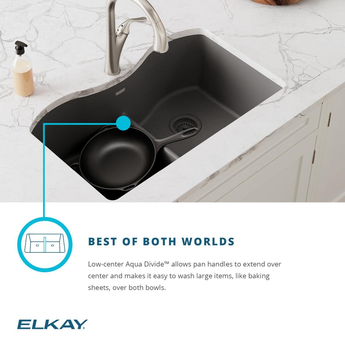 Elkay Quartz Classic ELGHU3322RMC0 Mocha Offset 60/40 Double Bowl Undermount Sink with Aqua Divide