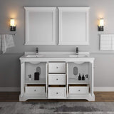 Fresca FVN2460WHM Fresca Windsor 60" Matte White Traditional Double Sink Bathroom Vanity w/ Mirrors