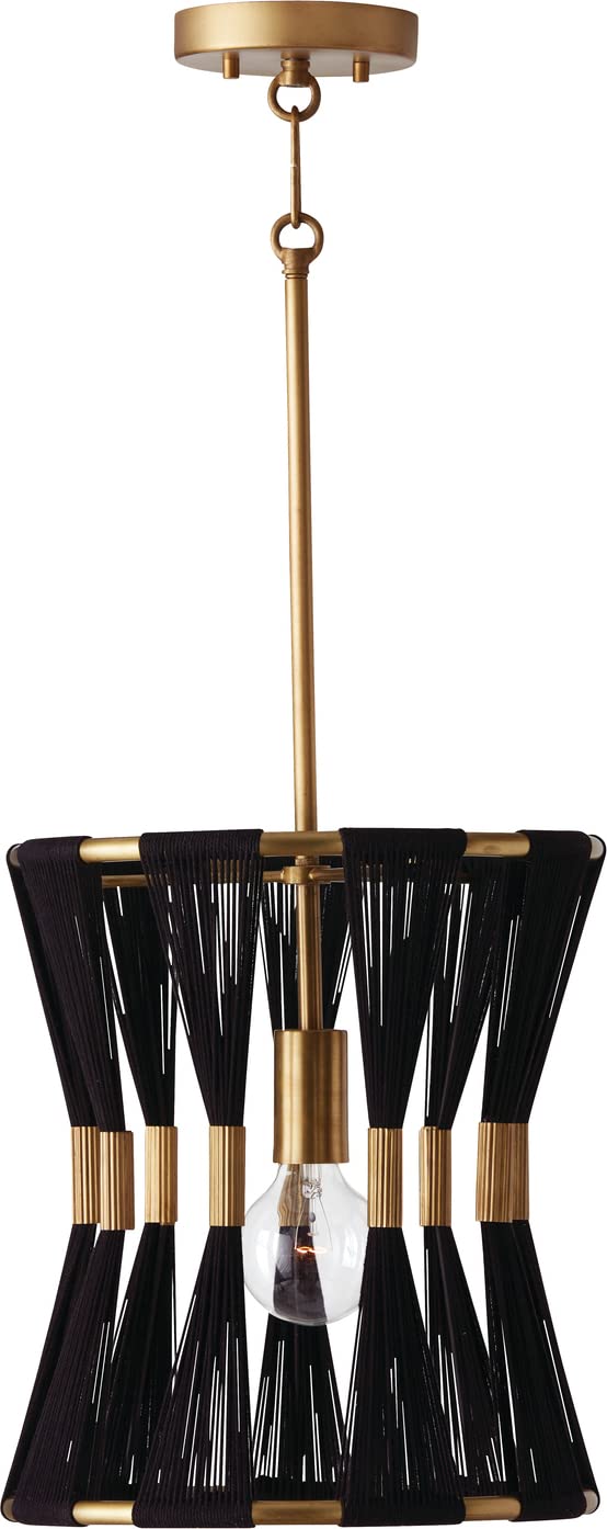 Capital Lighting 341111KP Bianca 1 Light Pendant Black Rope and Patinaed Brass