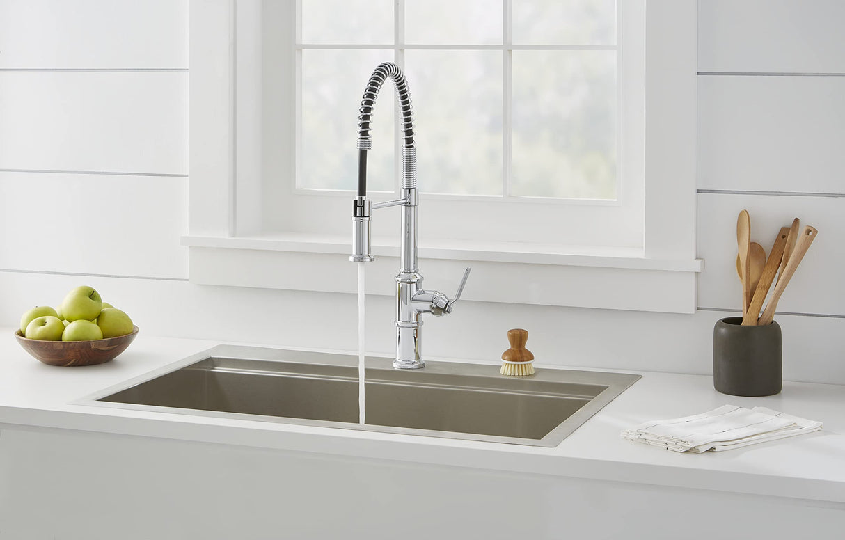 Gerber D455237 Chrome Kinzie Pre-rinse Single Handle Spring Spout Kitchen Faucet