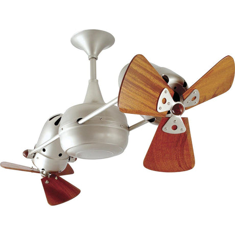 Matthews Fan DD-LTBLUE-WD Duplo Dinamico 360” rotational dual head ceiling fan in Agua Marinha (Light Blue) finish with solid sustainable mahogany wood blades.