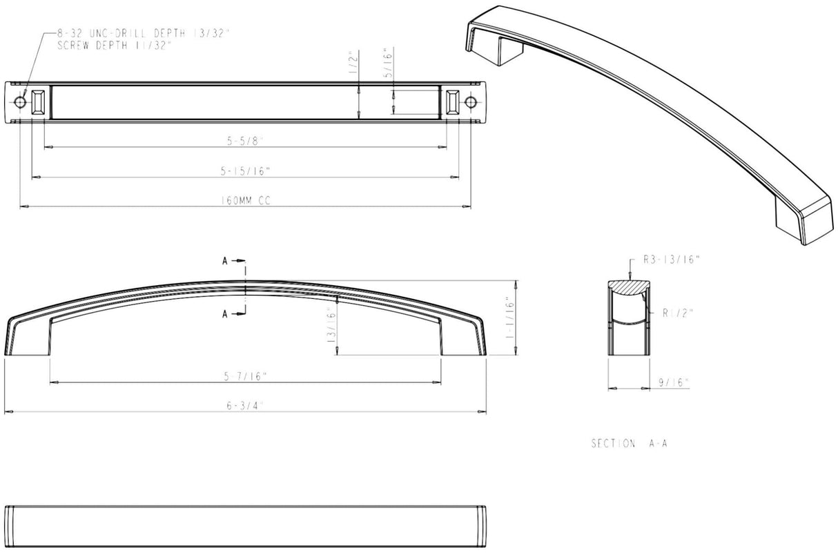Jeffrey Alexander 549-160MB 160 mm Center-to-Center Matte Black Merrick Cabinet Pull