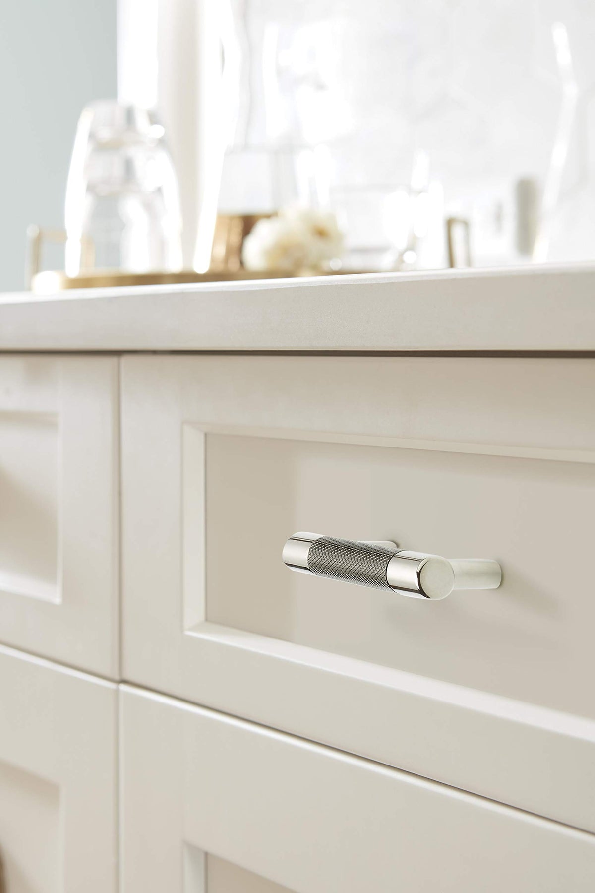 Amerock Cabinet Pull Polished Nickel/Gunmetal 3inch & 3-3/4 inch (76mm & 96 mm) Center to Center Esquire 1 Pack Drawer Pull Drawer Handle Cabinet Hardware