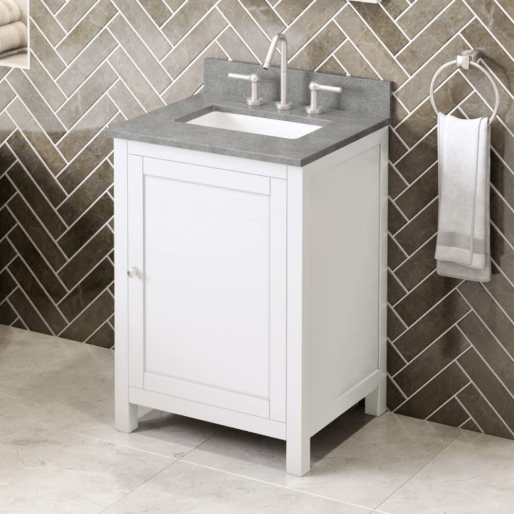 Jeffrey Alexander VKITAST24WHSGR 24" White Astoria Vanity, Steel Grey Cultured Marble Vanity Top, undermount rectangle bowl