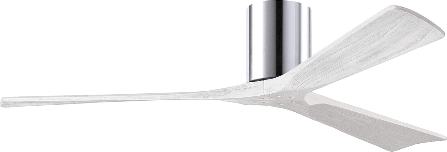 Matthews Fan IR3H-CR-MWH-60 Irene-3H three-blade flush mount paddle fan in Polished Chrome finish with 60” solid matte white wood blades.