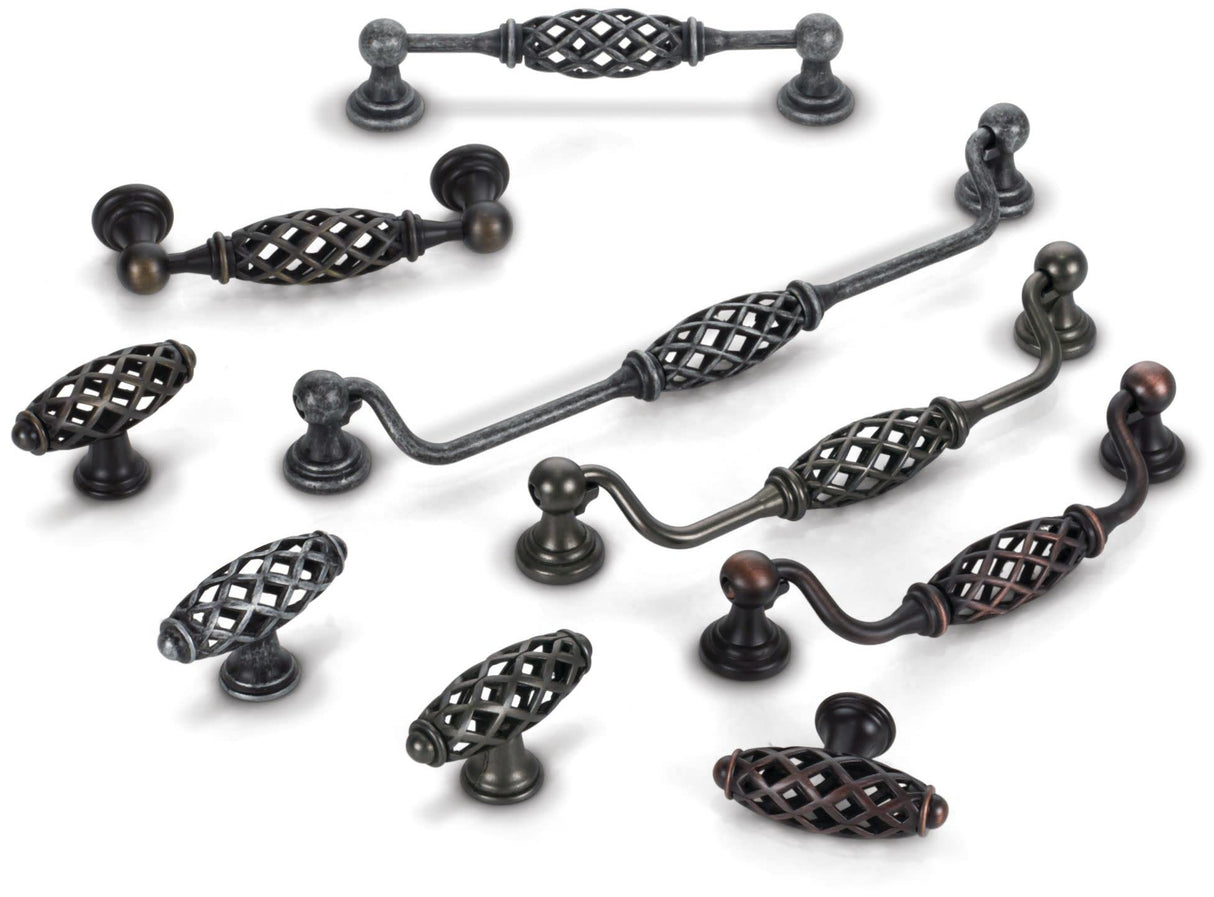 Jeffrey Alexander 749-224DACM 224 mm Center-to-Center Gun Metal Birdcage Tuscany Drop & Ring Pull