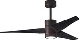 Matthews Fan SJ-TB-BK-52 Super Janet three-blade ceiling fan in Textured Bronze finish with 52” solid matte blade wood blades and dimmable LED light kit 