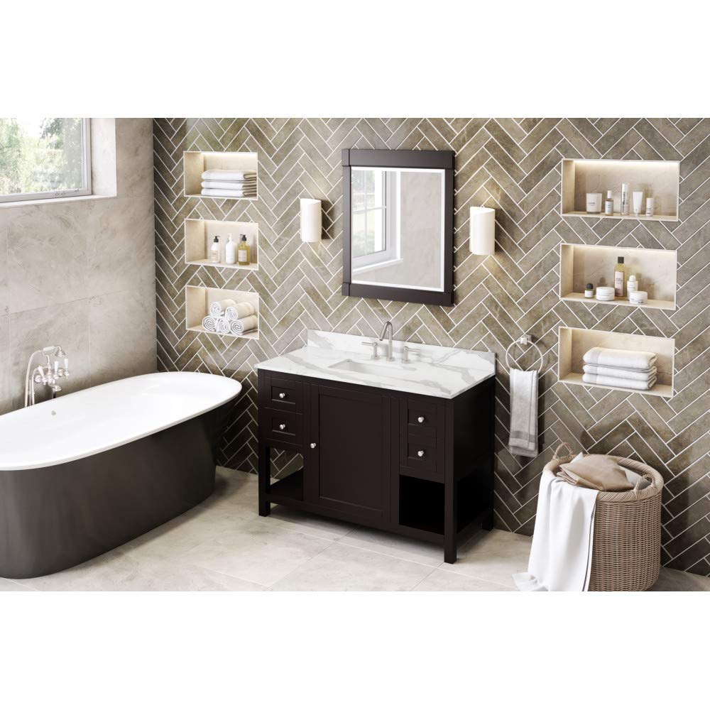 Jeffrey Alexander VKITAST48ESCQR 48" Espresso Astoria Vanity, Calacatta Vienna Quartz Vanity Top, undermount rectangle bowl