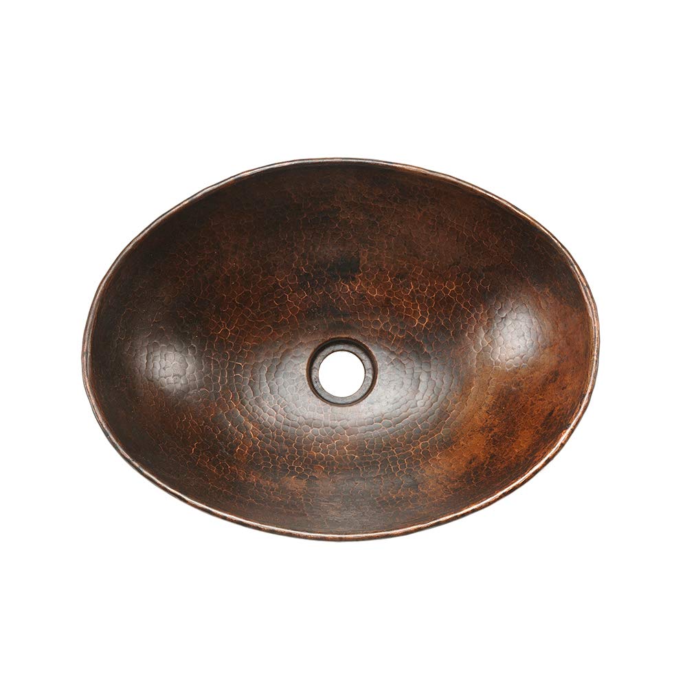 Premier Copper Products VO17WDB Oval Wired Rimmed Vessel Hammered Copper Sink, Oil Rubbed Bronze
