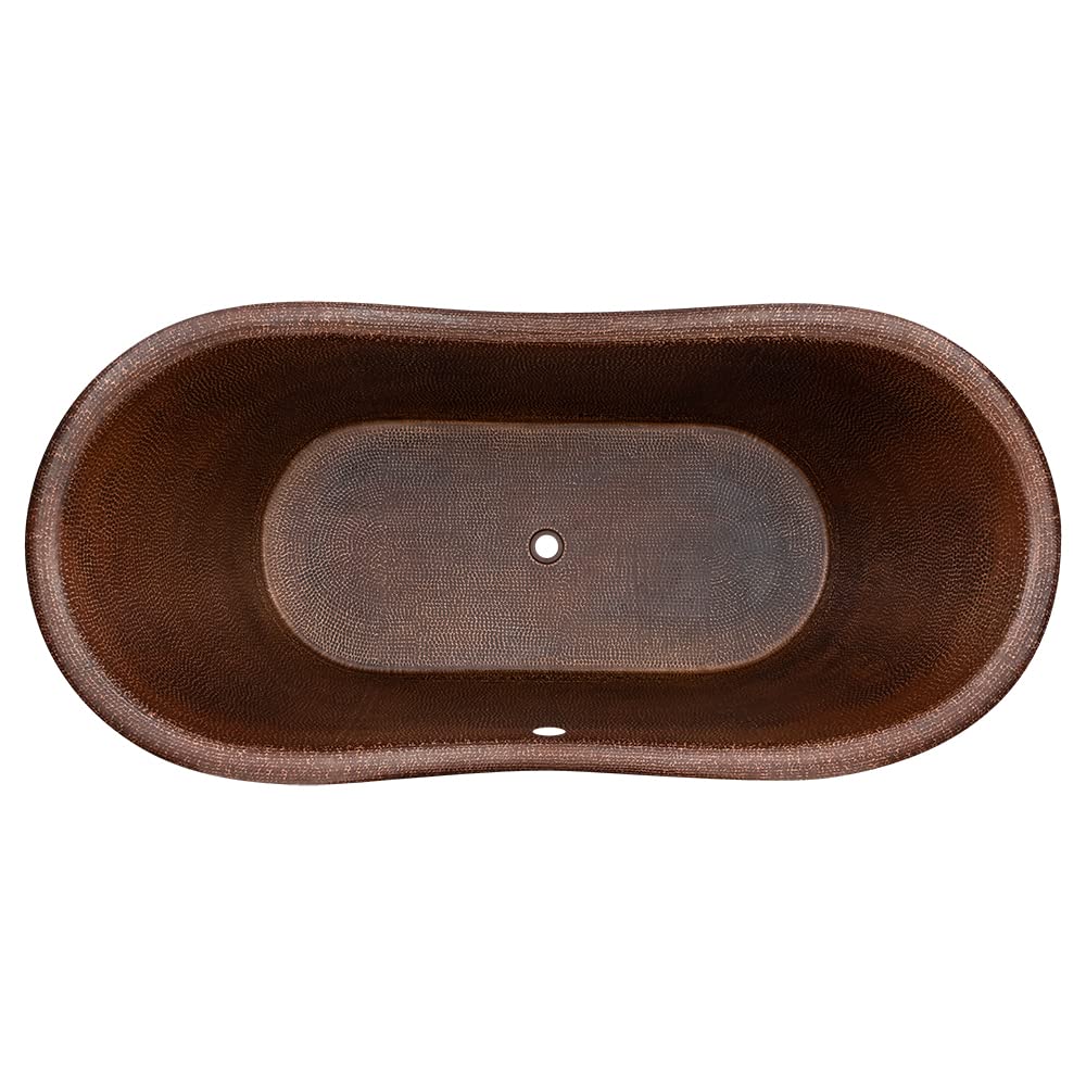 67" Hammered Copper Double Slipper Bathtub with Overflow Hole