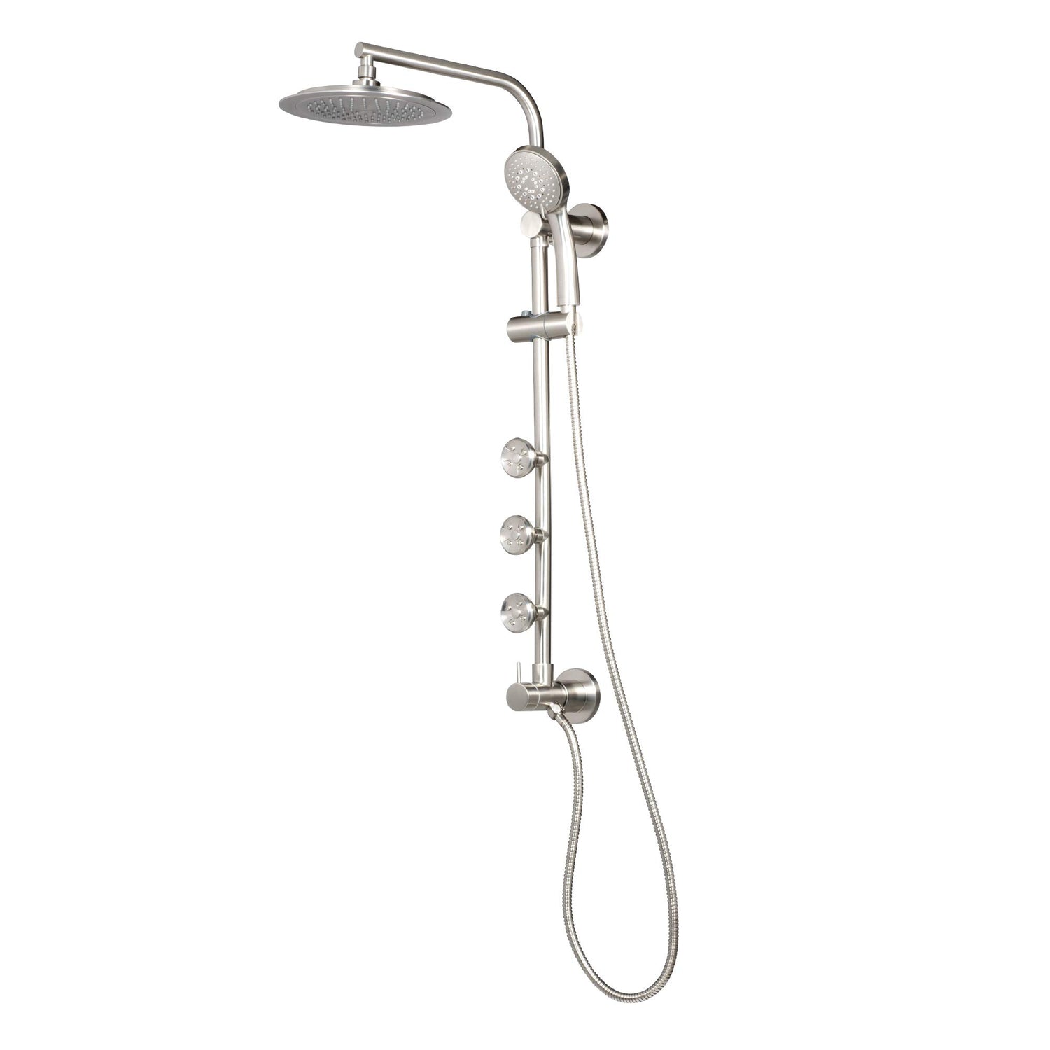PULSE ShowerSpas 1089-BN Lanai Shower System, 8" Rain Showerhead, 5-Function Hand Shower, 3 Body Spray Jets, Adjustable Slide Bar, Brushed Nickel