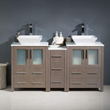 Fresca FCB62-241224GR-CWH-V Fresca Torino 60" Gray Modern Double Sink Bathroom Cabinets w/ Tops & Vessel Sinks