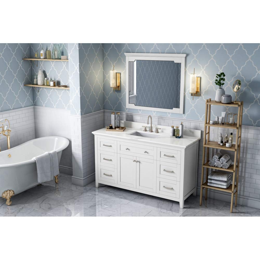 Jeffrey Alexander VKITCHA60SWHCQR 60" White Chatham Vanity, Calacatta Vienna Quartz Vanity Top, undermount rectangle bowl