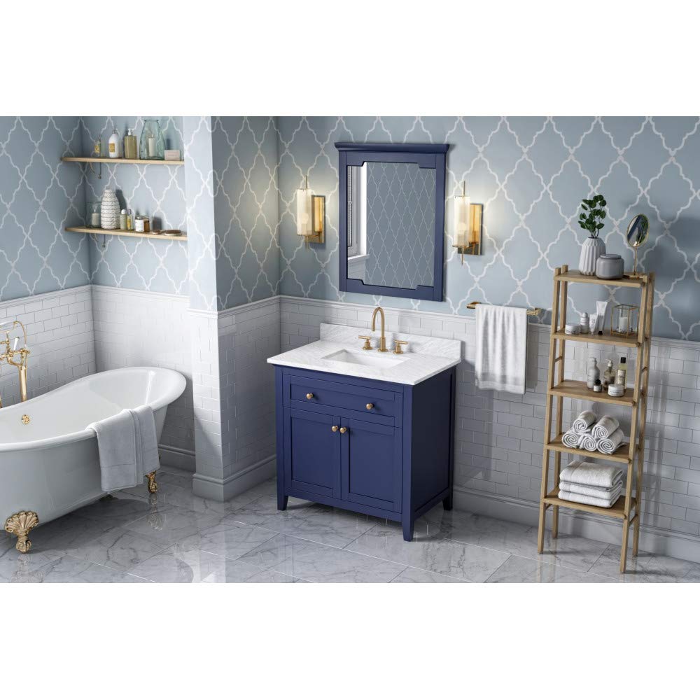Jeffrey Alexander VKITCHA36BLWCR 36" Hale Blue Chatham Vanity, White Carrara Marble Vanity Top, undermount rectangle bowl
