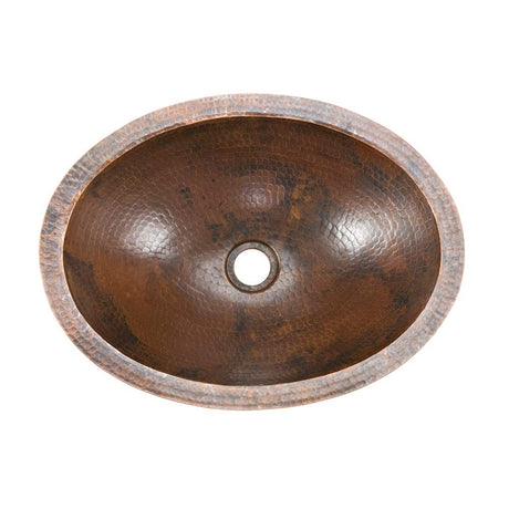 Premier Copper Products LO17FDB 17-Inch Oval Under Mount Hammered Copper Sink, Oil Rubbed Bronze