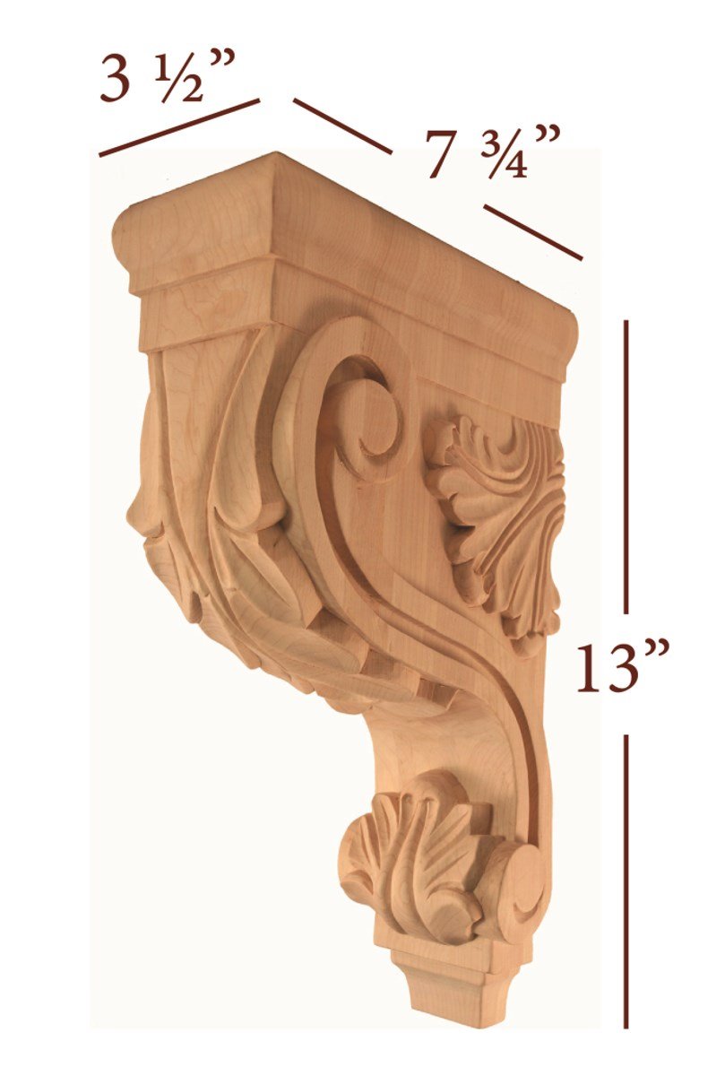Hardware Resources CORE-OK 3-3/8" W x 7-3/4" D x 13" H Oak Acanthus Corbel