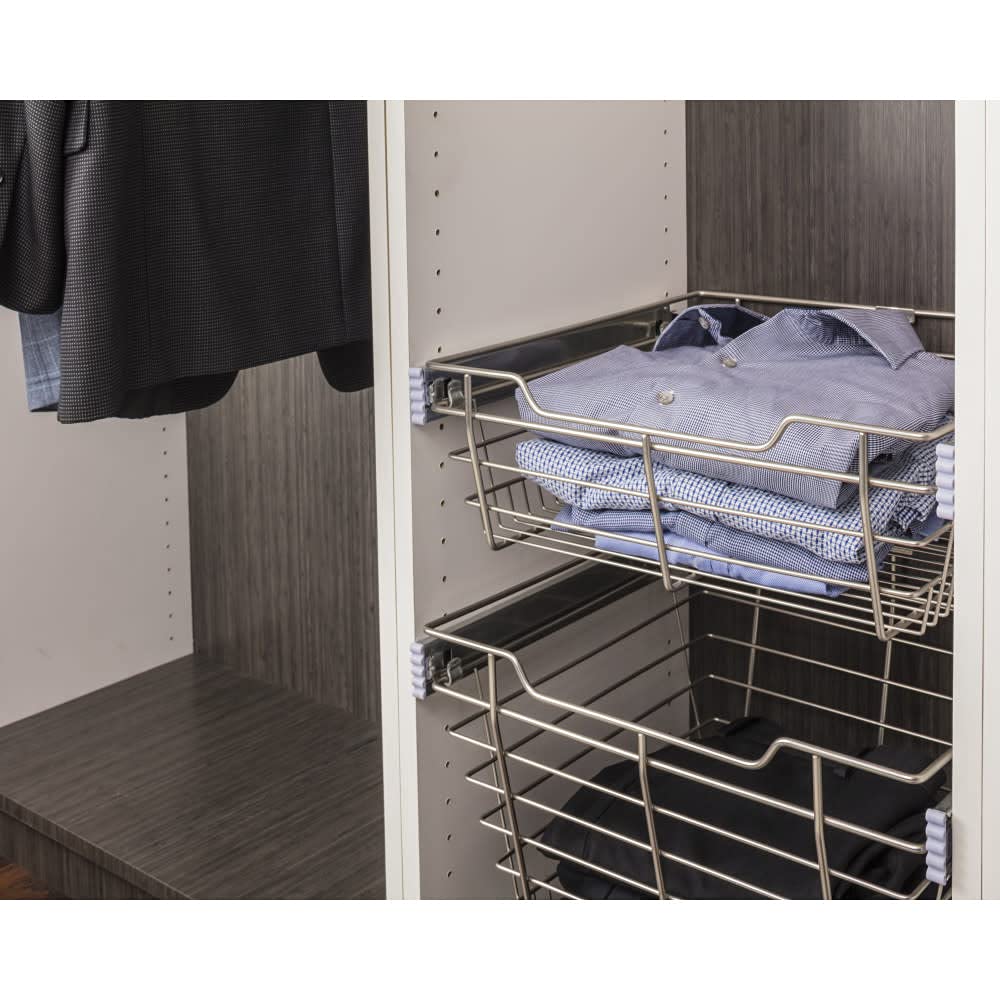 Hardware Resources POB1-162917SN Satin Nickel Closet Pullout Basket with Slides 16"D x 29"W x 17"H