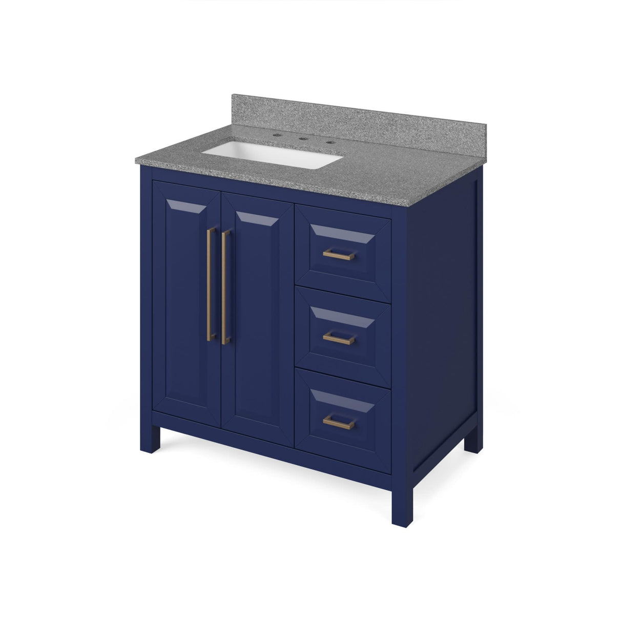 Jeffrey Alexander VKITCAD36BLSGR 36" Hale Blue Cade Vanity, left offset, Steel Grey Cultured Marble Vanity Top, undermount rectangle bowl