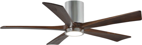 Matthews Fan IR5HLK-CR-WA-52 IR5HLK five-blade flush mount paddle fan in Polished Chrome finish with 52” solid walnut tone blades and integrated LED light kit.